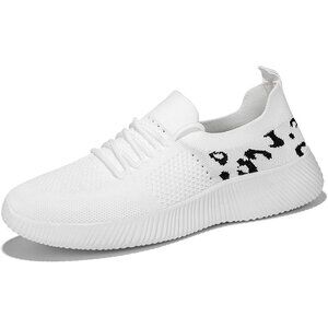 Women's Slip-On Shoes Leopard Cheetah Print White Casual Sneakers Flying-Woven